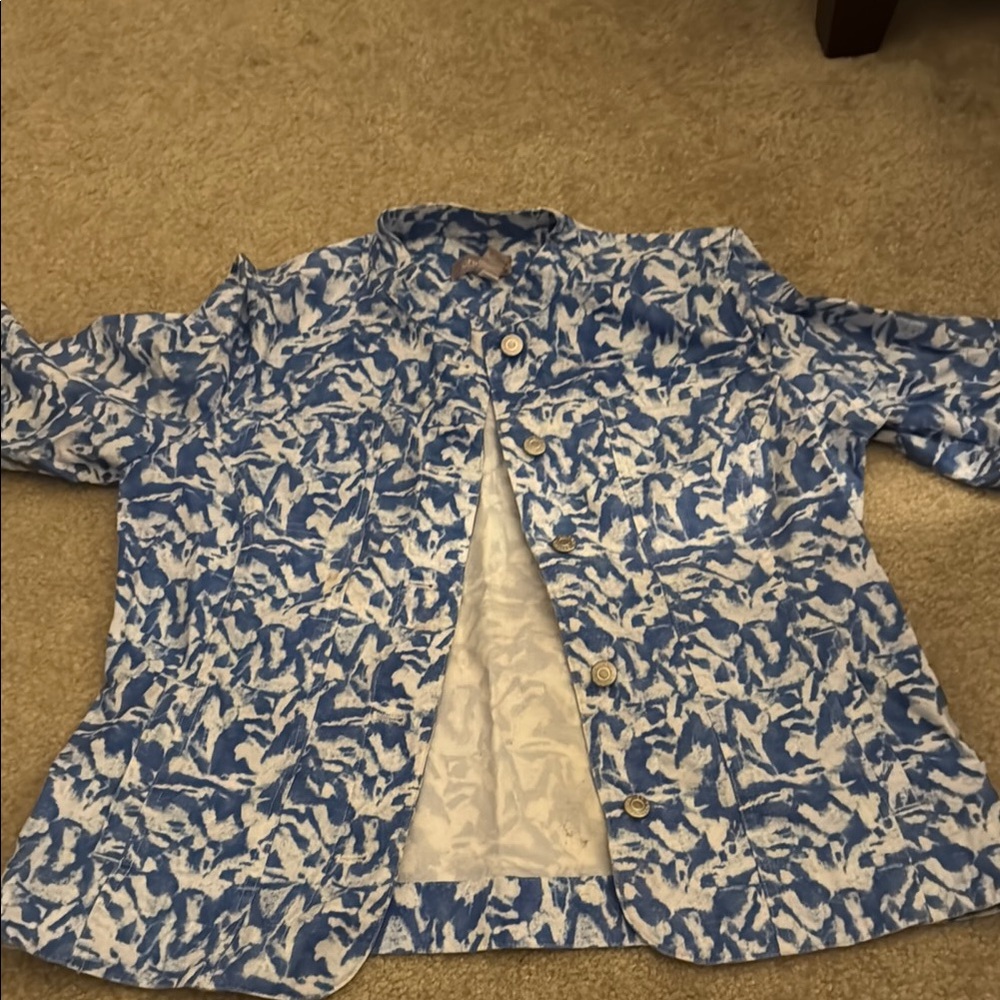 Chico's Abstract Blue and White Stretch Jacket - Beautiful Piece